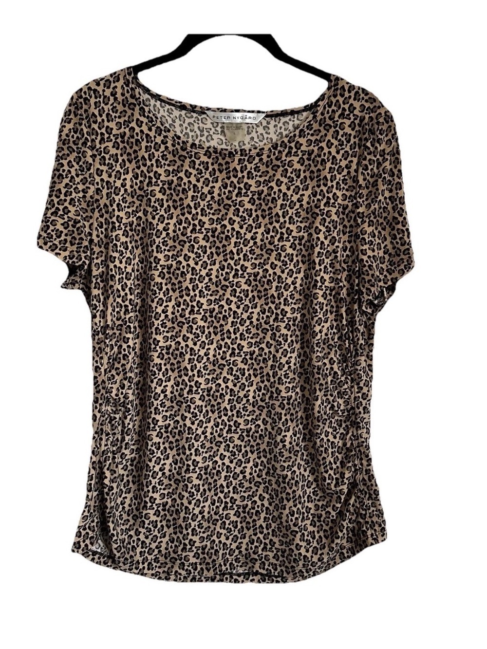 Peter Nygard Womens Large Animal Leopard Print Ruched Top Stretch Casual